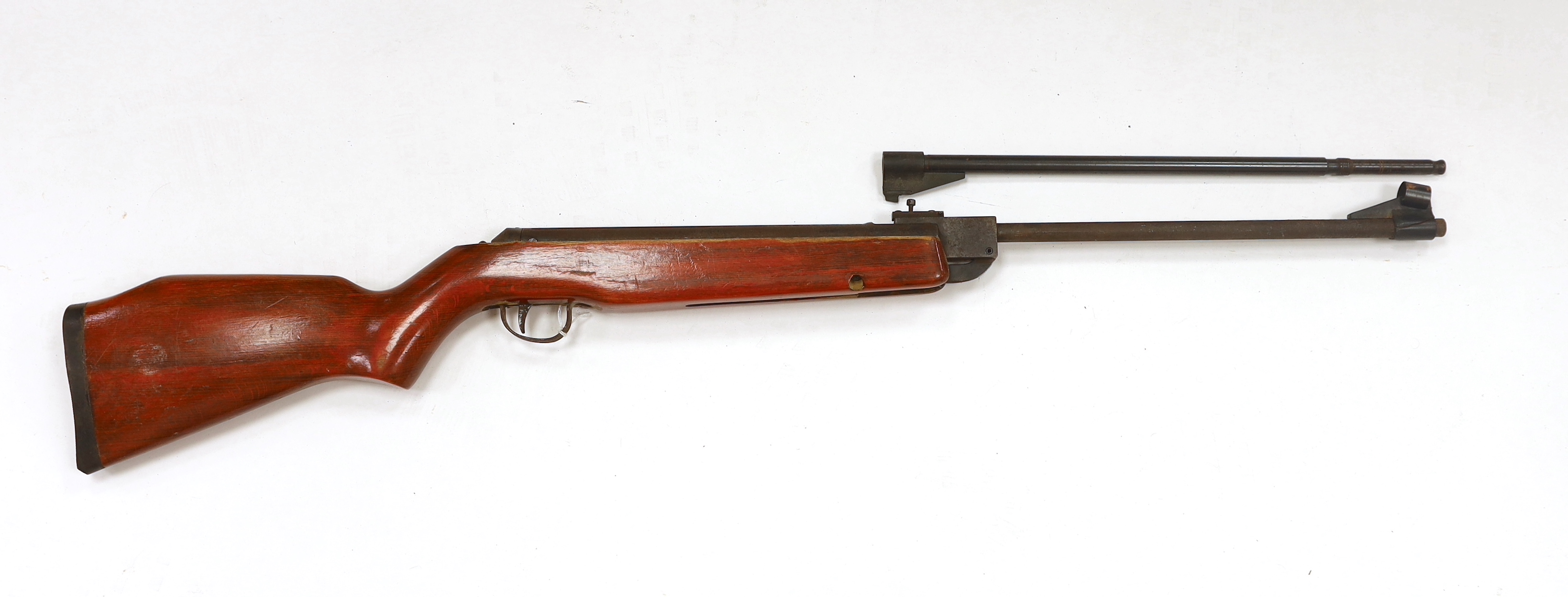 A Webley Hawk Mark II break action air rifle with beech stock and alternative calibre barrel